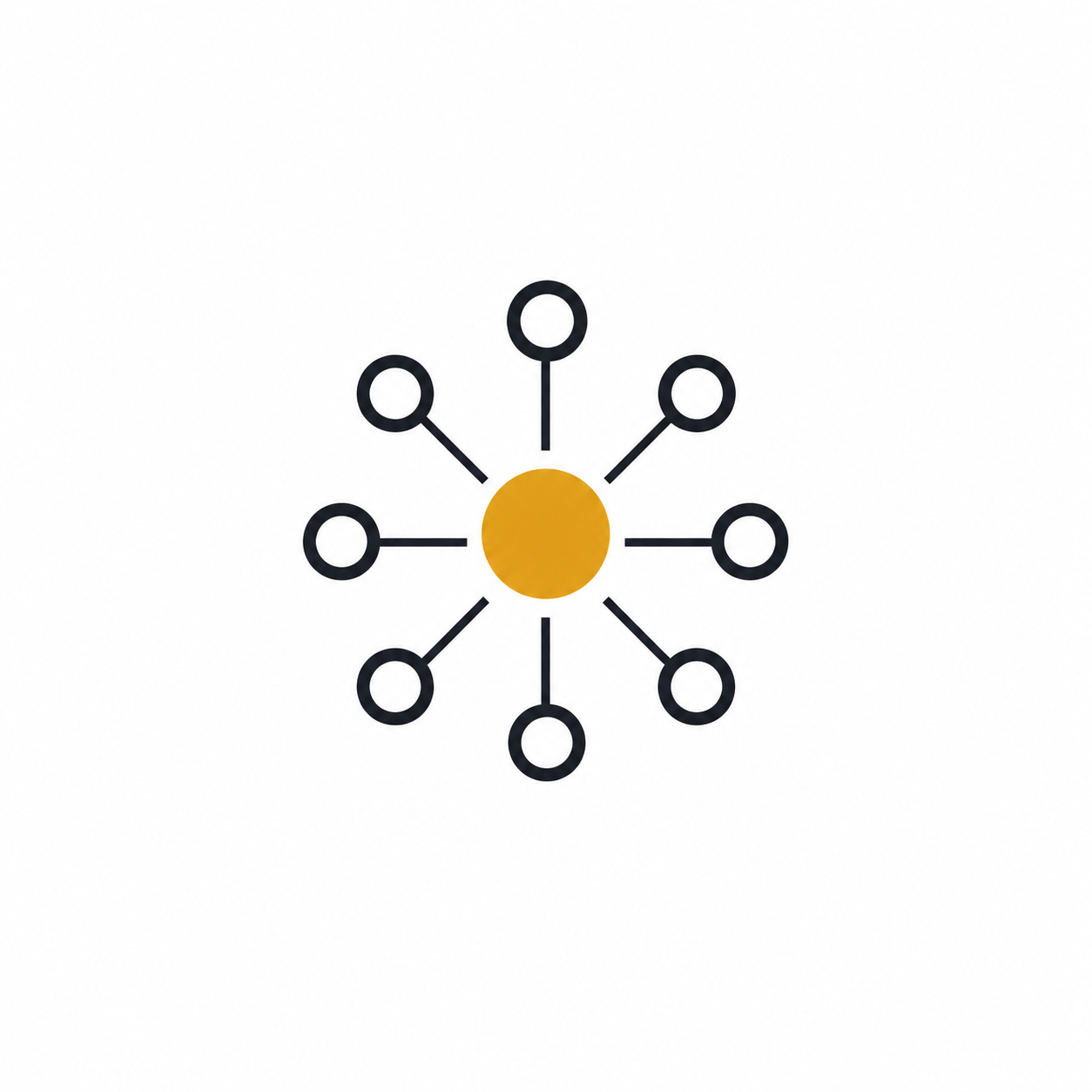 A central hub with eight nodes radiating outward, denoting connected systems.